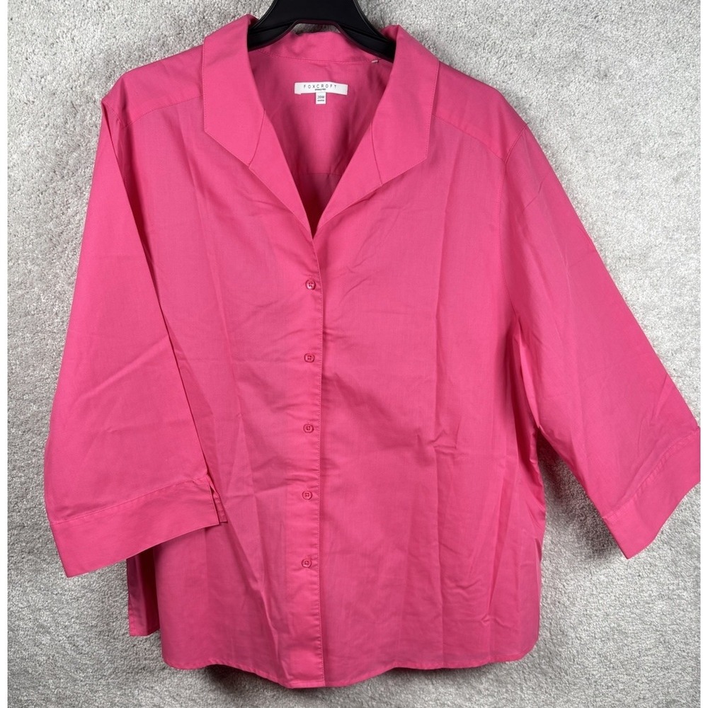 Foxcroft Womens Pink Button Shirt Top Blouse Shaped Fit Wrinkle Free 20W 2XL 2X